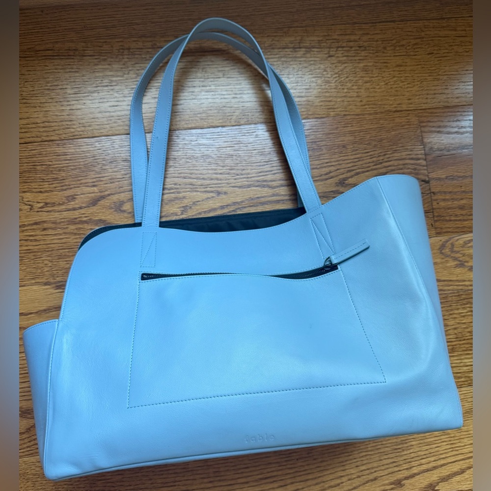 Light Blue Leather Dog Tote Bag Carrier by Fable Pets